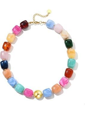 Rainbow Marbled Beaded Necklace NEW